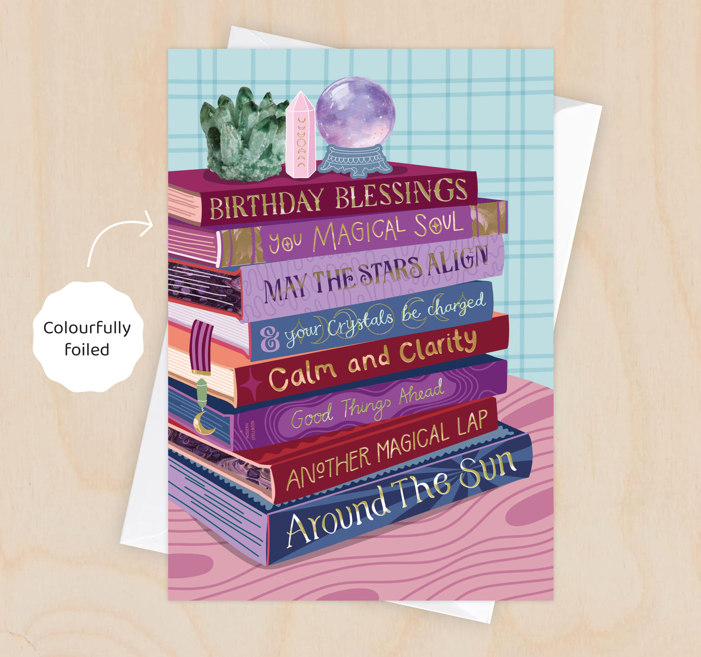 Birthday Witchy Crystal Blessings - Foiled Bookish Birthday Card