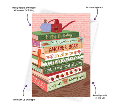 Happy Birthday Garden Guru - Foiled Bookish Birthday Card