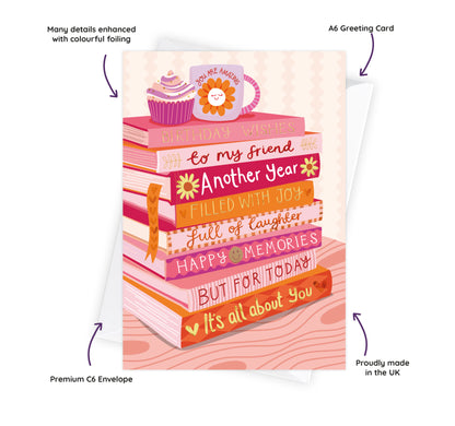 Happy Birthday To My Friend - Foiled Bookish Birthday Card