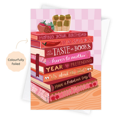 Spicy Books & Ice Coffee - Foiled Bookish Birthday Card for a friend