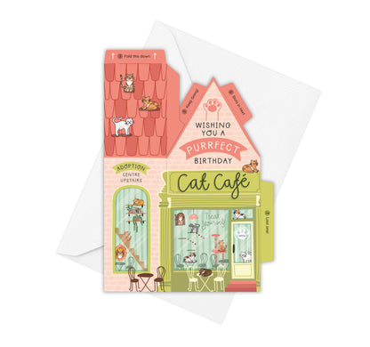 Cat Cafe Birthday Card – 3D Slot Together Card Greeting Card