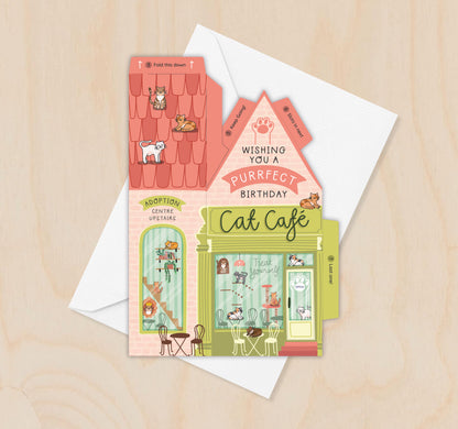 Cat Cafe Birthday Card – 3D Slot Together Card Greeting Card