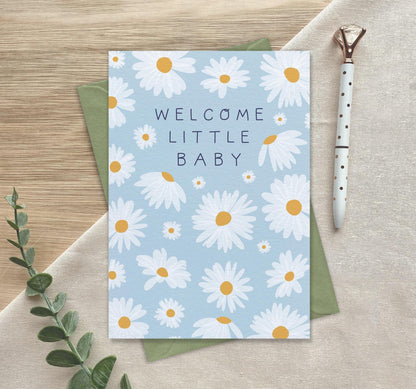 Welcome Little Baby  Luxury Greeting Card Baby Shower Blue Little Boy