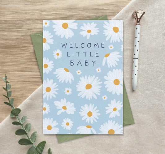 Welcome Little Baby  Luxury Greeting Card Baby Shower Blue Little Boy