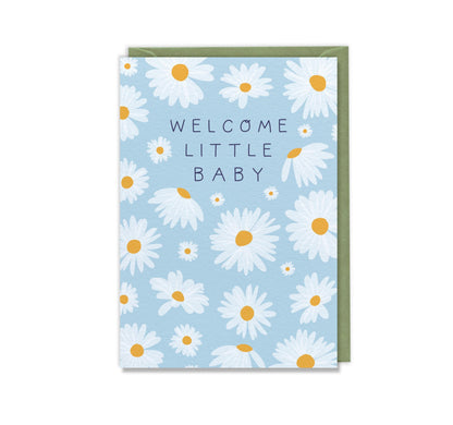 Welcome Little Baby  Luxury Greeting Card Baby Shower Blue Little Boy