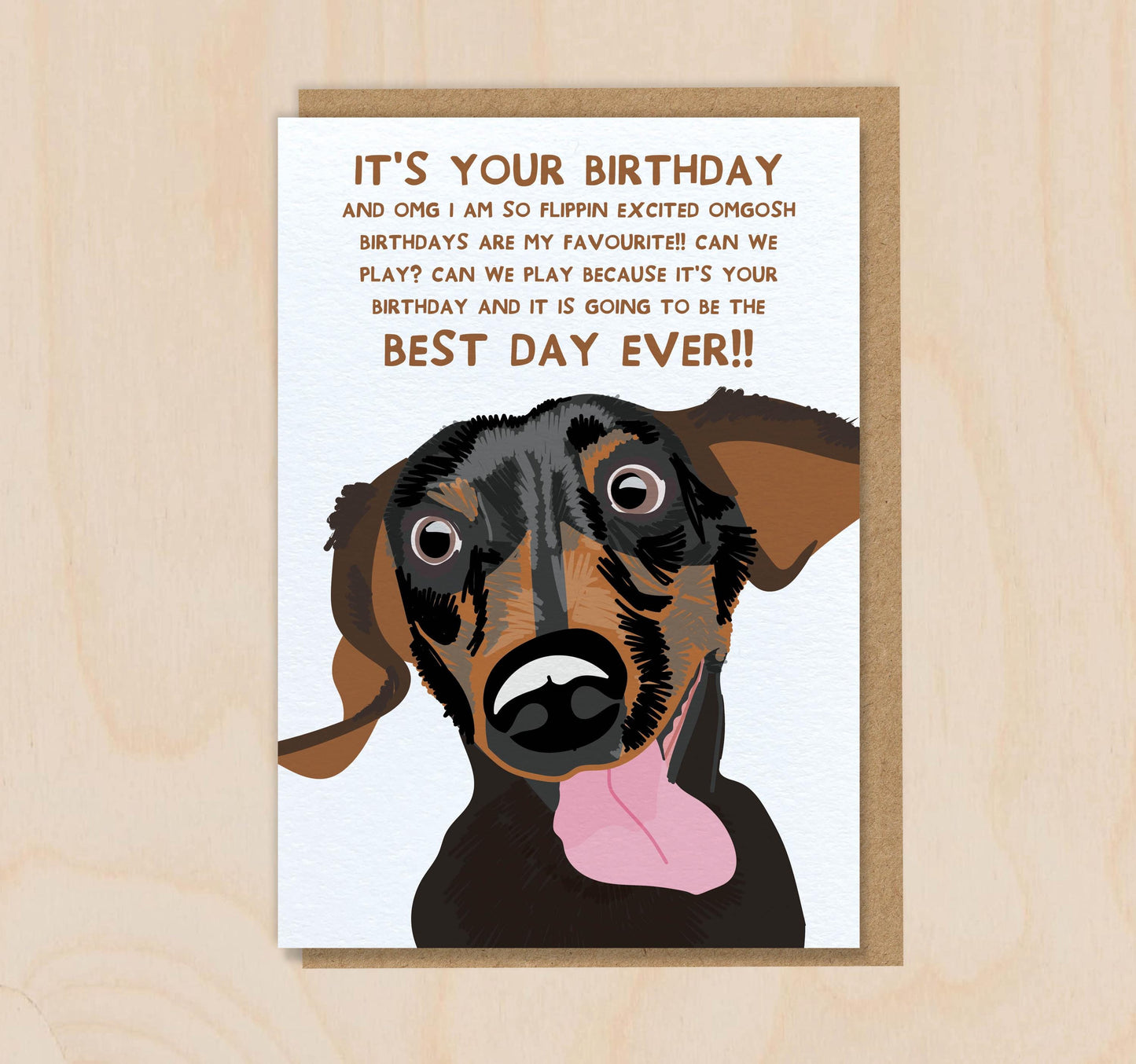 Birthday Card From The Dog - Dachshund Black & Tan-  Funny Greeting Card For Sausage Dog Mum Dad Lover Owner
