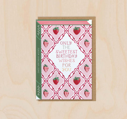 Sweetest Birthday Wishes  Luxury Book Birthday Strawberry Greeting Card