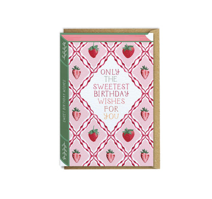 Sweetest Birthday Wishes  Luxury Book Birthday Strawberry Greeting Card
