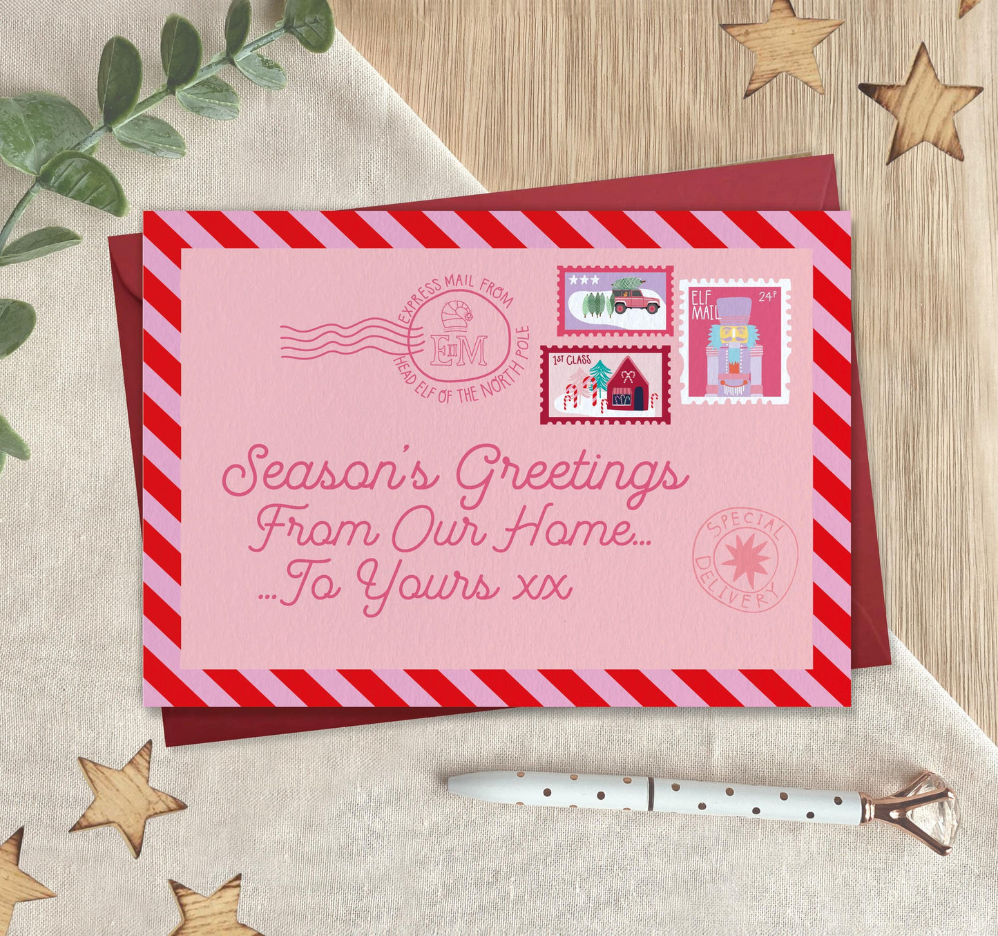 Season's Greetings From Our Home to Yours  - Chrismas card for Couples, Friends, Neighbours