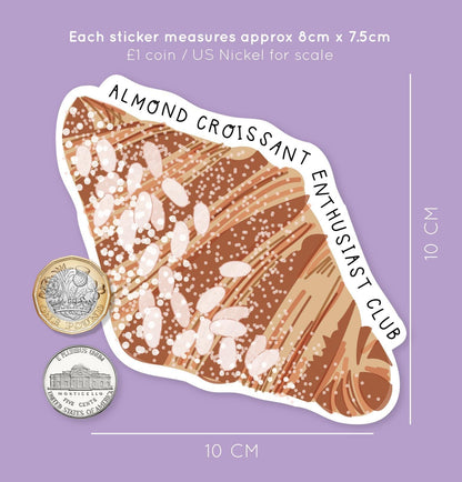 Almond Croissant Enthusiast Club - Vinyl Sticker Waterproof Laptop Water Bottle Sticker