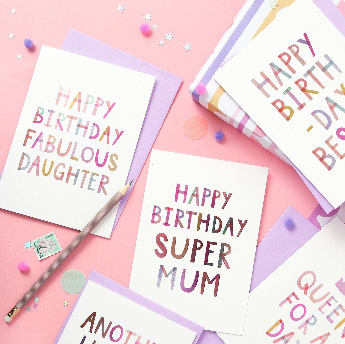 Happy Birthday Super Mum  Birthday Luxury Foiled Rainbow Greeting Card
