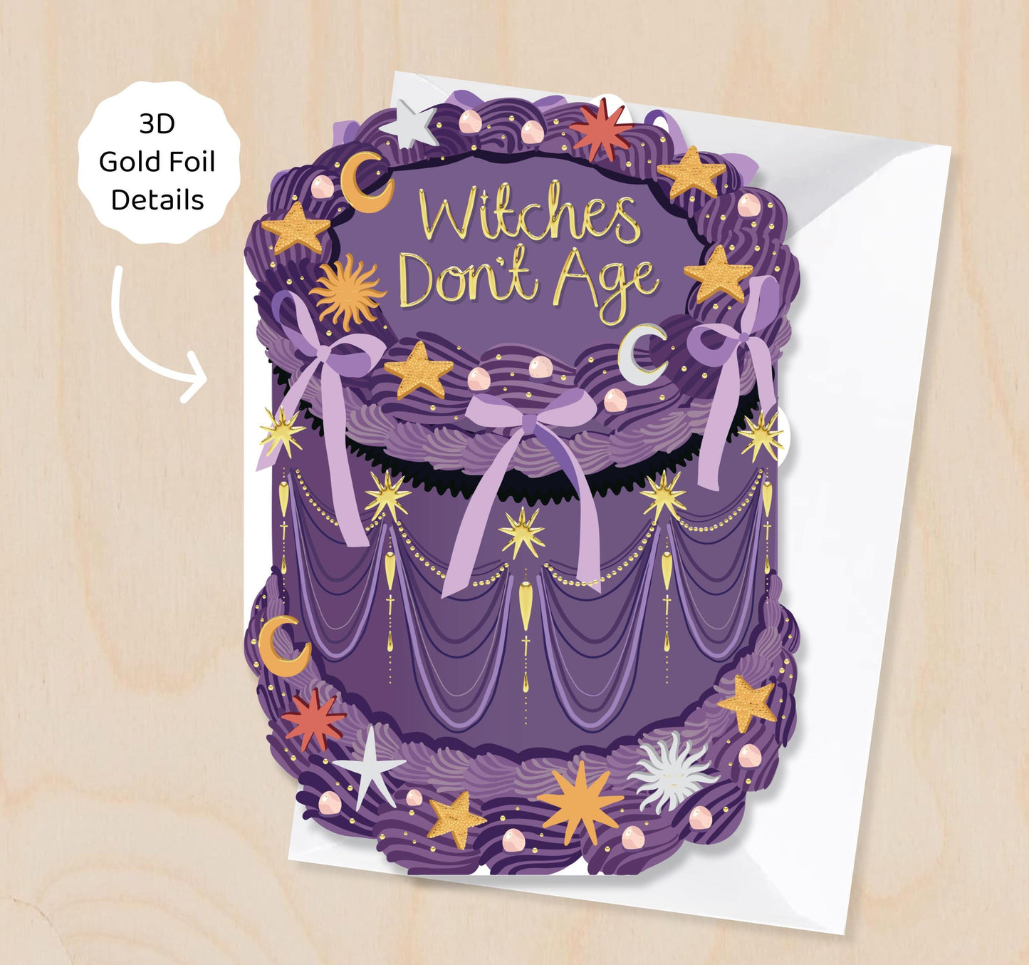 Witches Don't Age - Birthday Cake Shaped Greeting Card