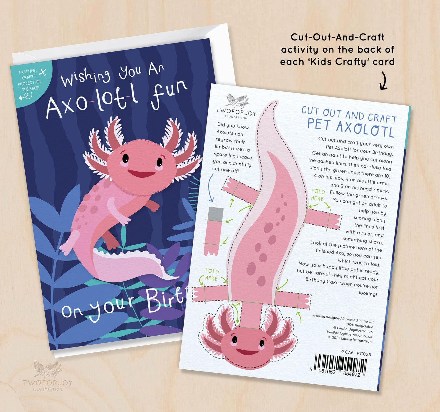 [New Size Now Available] Axolotl cut-out Crafty Birthday Card for Children