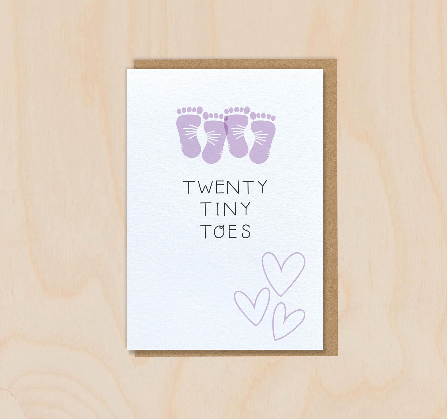 Twenty Tiny Toes - Girls - New Baby Twins Footprints Greeting Card - Baby Shower