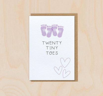 Twenty Tiny Toes - Girls - New Baby Twins Footprints Greeting Card - Baby Shower