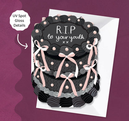 RIP to your youth - Birthday Cake Shaped Greeting Card