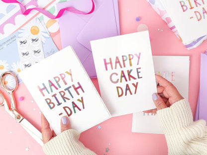 Happy Cake Day  Birthday Luxury Foiled Rainbow Greeting Card