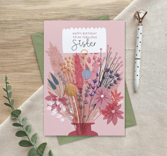 Fabulous Sister  Luxury Birthday Greeting Card for Sister