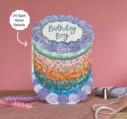 Birthday Boy - Vintage Cake Shaped Greeting Card