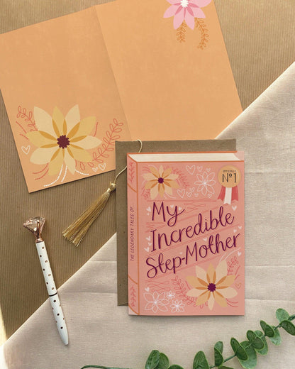 My Incredible Step-Mother  Luxury Book Birthday Mother's Day Greeting Card