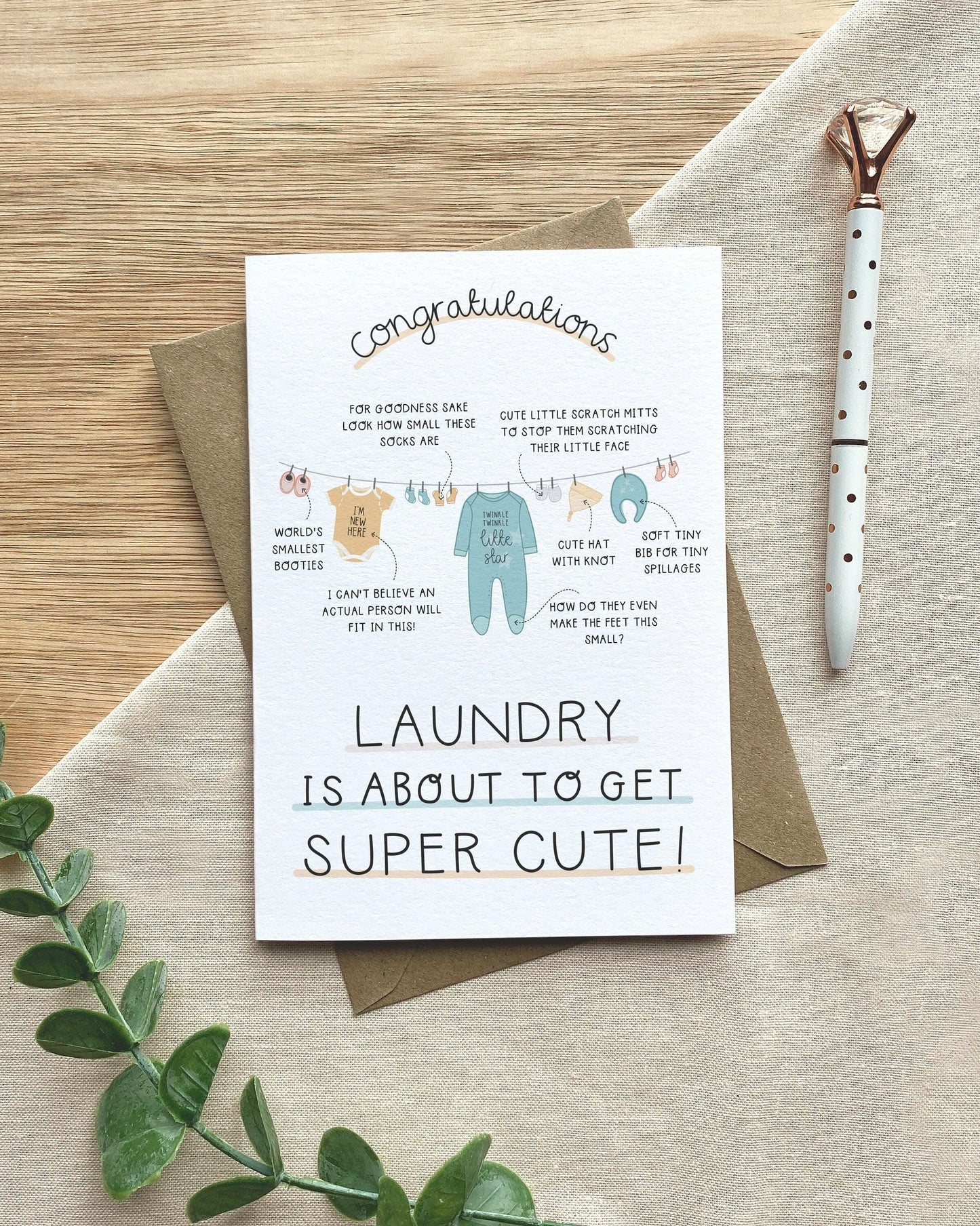 Laundry is about to get Super Cute! - New Baby Expectant Parents Greeting Card - Baby Shower