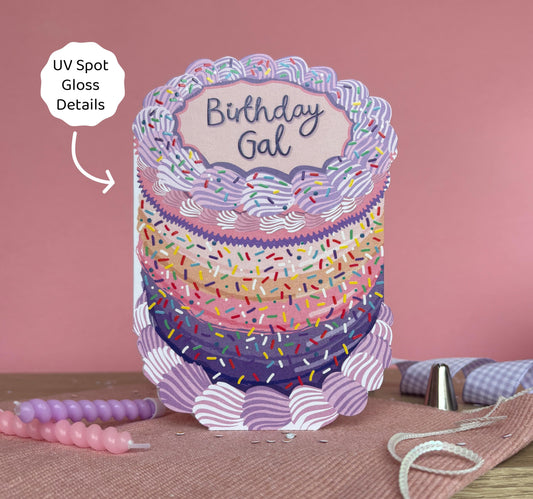 Birthday Gal - Vintage Cake Shaped Greeting Card