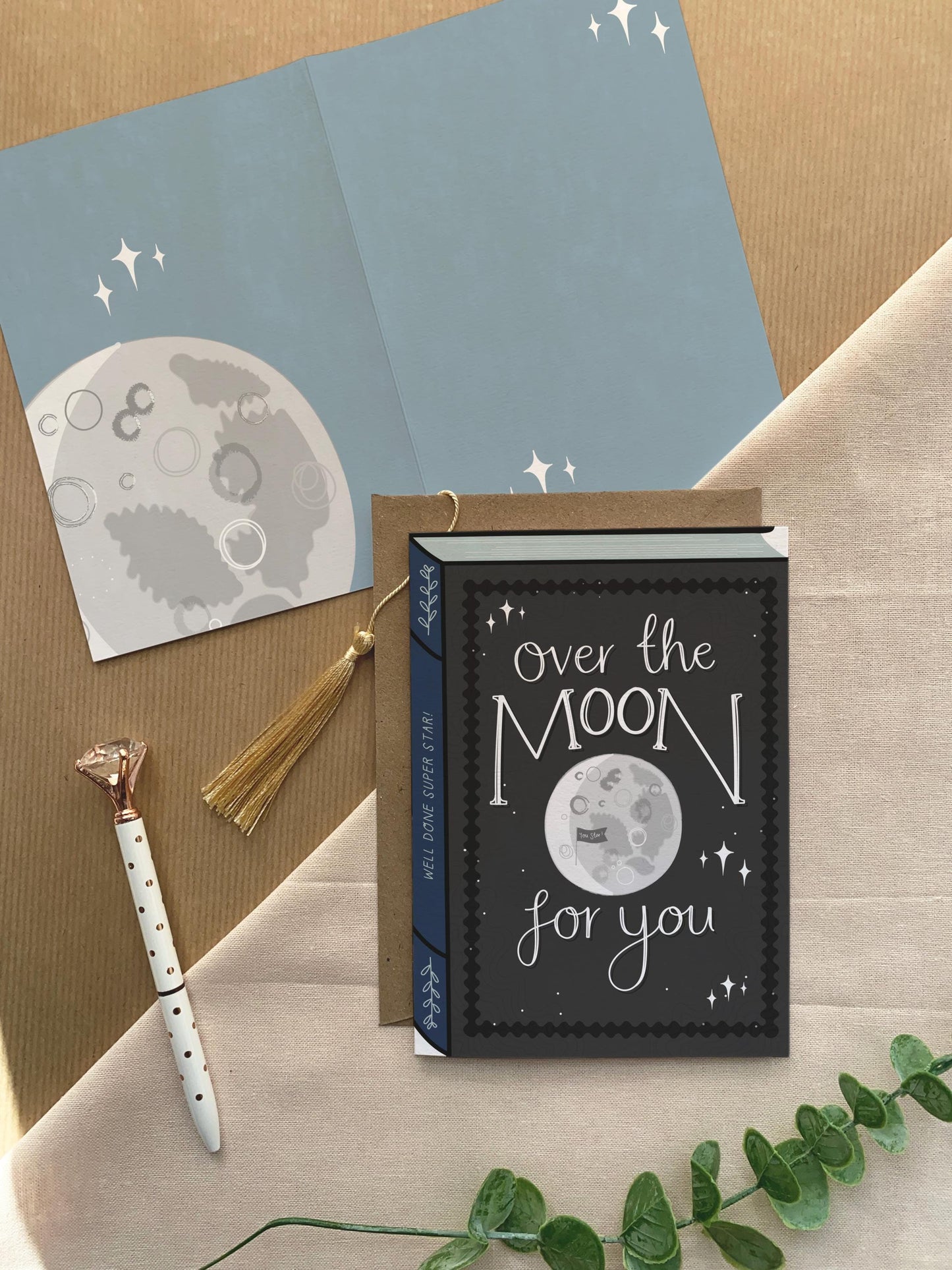 Over The Moon For You  Luxury Book Congratulations Greeting Card