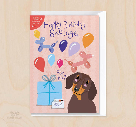 [New Size Now Available] Sausage Dog Dachshund cut-out Crafty Birthday Card for Children