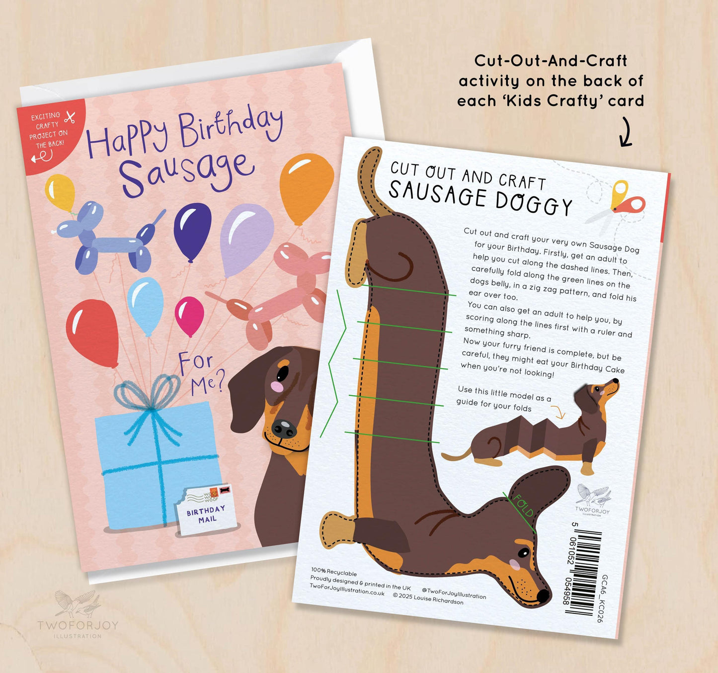 [New Size Now Available] Sausage Dog Dachshund cut-out Crafty Birthday Card for Children