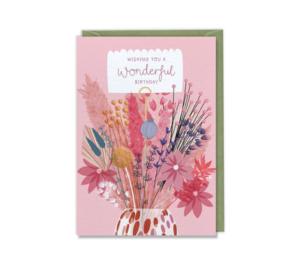 A Wonderful Birthday Floral Bouquet in Vase  Luxury Birthday Greeting Card