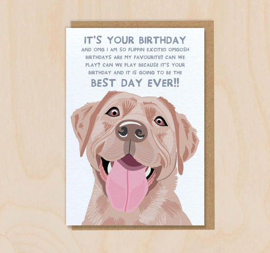 Birthday Card From The Dog - Golden Yellow Labrador - Funny Greeting Card For Dog Mum Dad Lover Owner