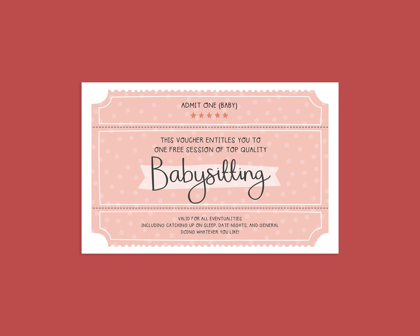 Babysitting Voucher 6x4" Instant Digital Download - New Baby or First Birthday Greeting Card - Baby Shower