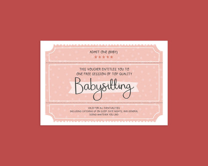 Babysitting Voucher 6x4" Instant Digital Download - New Baby or First Birthday Greeting Card - Baby Shower
