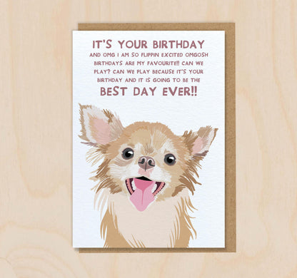 Birthday Card From The Dog - Chihuahua-  Funny Greeting Card For Dog Mum Dad Lover Owner