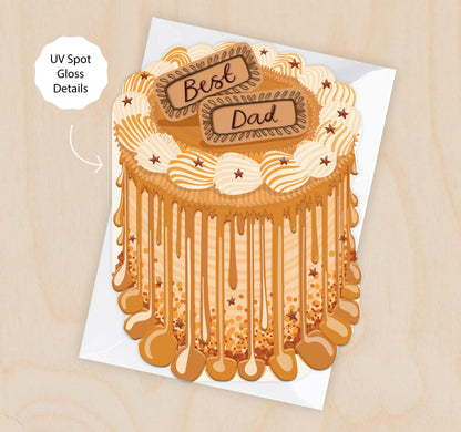 Best Dad - Cake Shaped Greeting Card for Father's Day or Dad Birthday