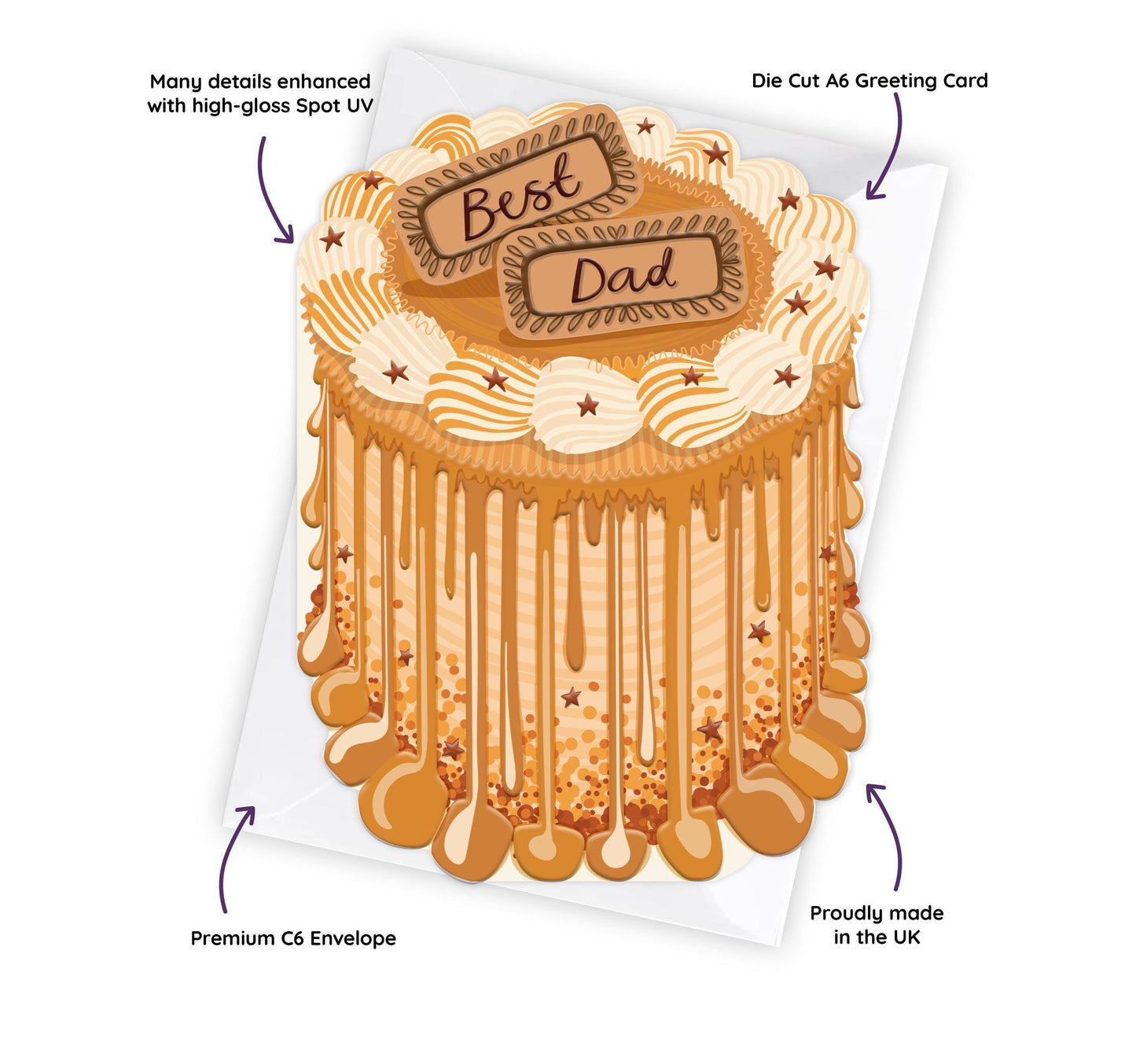 Best Dad - Cake Shaped Greeting Card for Father's Day or Dad Birthday