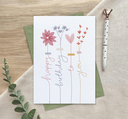Happy Birthday To You Botanical Stems  Luxury Birthday Greeting Card