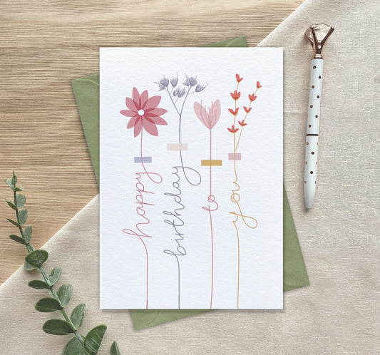 Happy Birthday To You Botanical Stems  Luxury Birthday Greeting Card