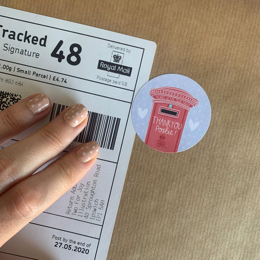 Thankyou Postie Stickers - 45mm Thumbs Up For Your Postie Labels for Parcels and Letters