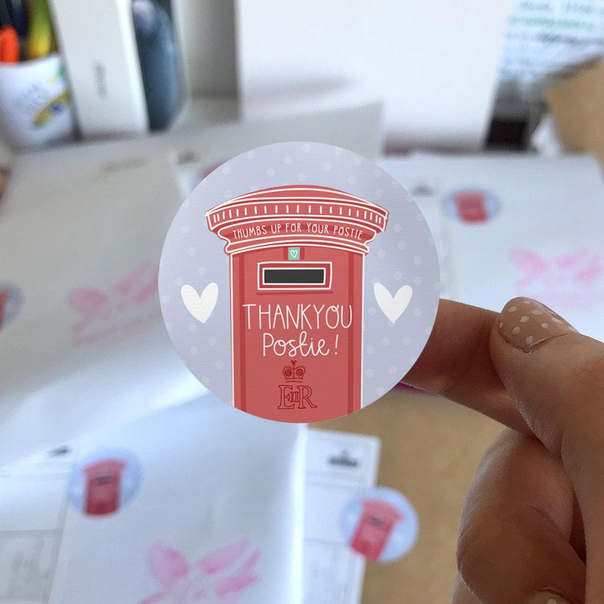 Thankyou Postie Stickers - 45mm Thumbs Up For Your Postie Labels for Parcels and Letters
