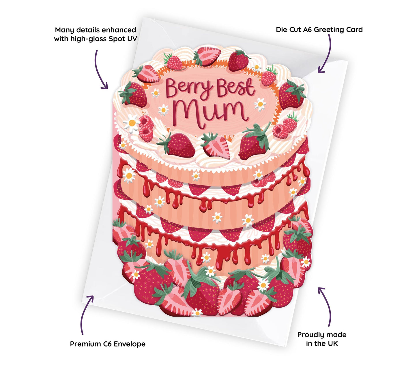 Berry Best Mum - Cake Shaped Greeting Card for Mother's Day or Mum Birthday