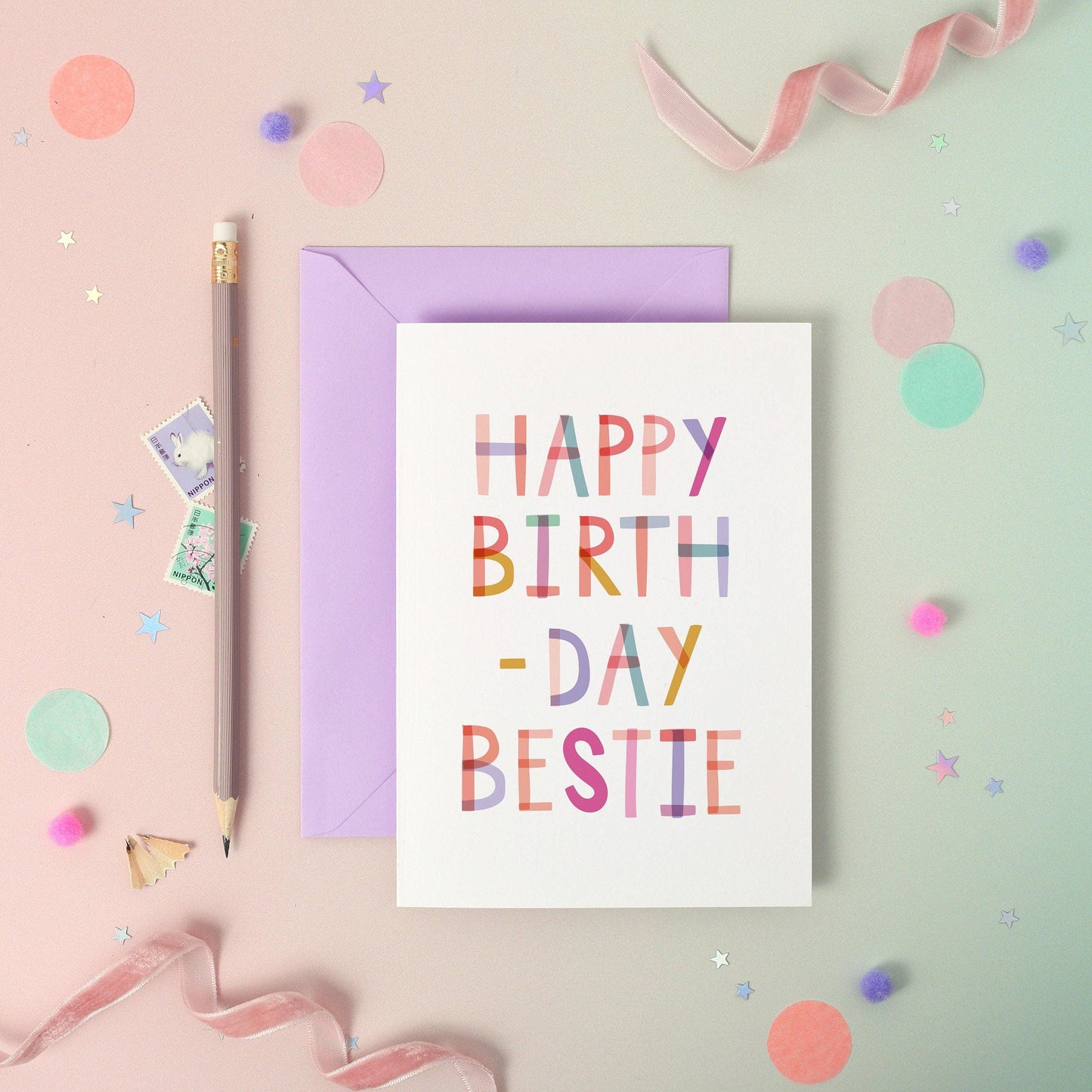 Happy Birthday Bestie  Birthday Luxury Foiled Rainbow Greeting Card