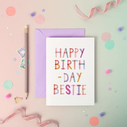 Happy Birthday Bestie  Birthday Luxury Foiled Rainbow Greeting Card