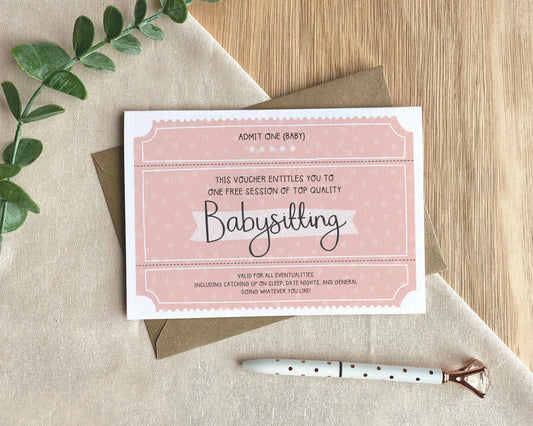 Babysitting Voucher Card - New Baby or First Birthday Greeting Card - Baby Shower