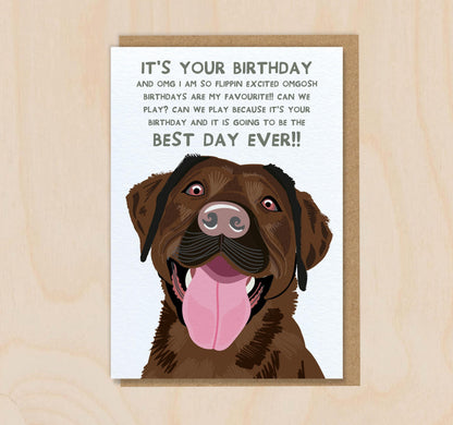 Birthday Card From The Dog - Chocolate Brown Labrador - Funny Greeting Card For Dog Mum Dad Lover Owner