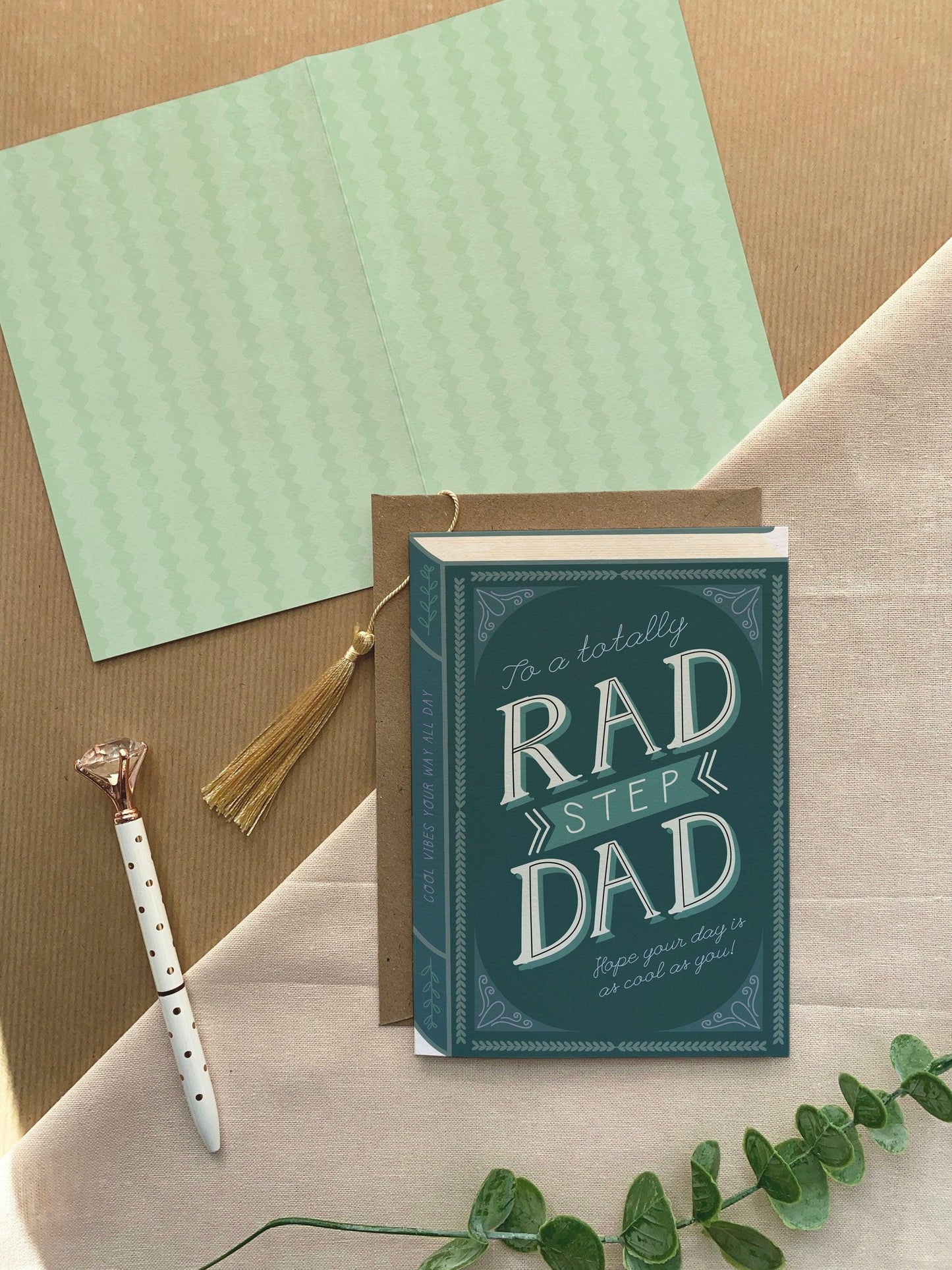 Rad Step Dad  Luxury Book Birthday or Fathers Day Greeting Card