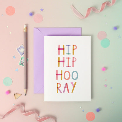 Hip Hip Hooray  Birthday or Congratulations Luxury Foiled Rainbow Greeting Card