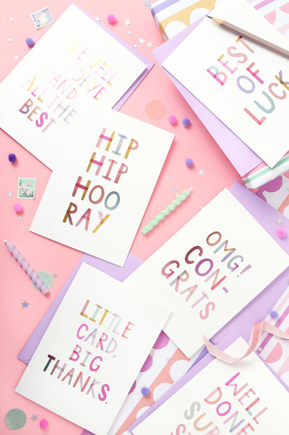 Hip Hip Hooray  Birthday or Congratulations Luxury Foiled Rainbow Greeting Card