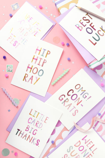 Hip Hip Hooray  Birthday or Congratulations Luxury Foiled Rainbow Greeting Card