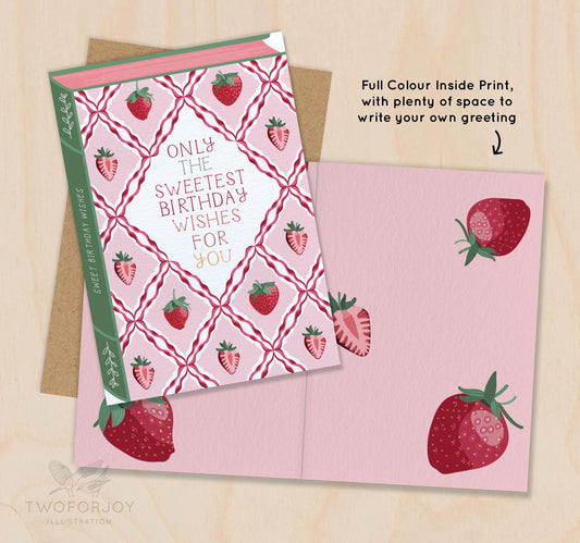 Sweetest Birthday Wishes  Luxury Book Birthday Strawberry Greeting Card
